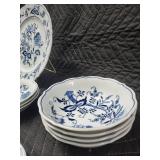 Blue & White Floral Porcelain Dinnerware Set - Plates, Bowls & Teacup