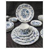 Blue & White Floral Porcelain Dinnerware Set - Plates, Bowls & Teacup