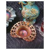 H. Bequet Quaregnon Belgium Majolica Pitcher Vase #265 Turquoise Floral