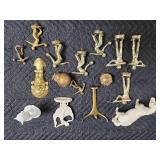 Brass Miniature Figurine Lot - Pharaoh Bust, Golfers, Dancers & Ceramic Horse