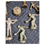 Brass Miniature Figurine Lot - Pharaoh Bust, Golfers, Dancers & Ceramic Horse