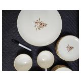 Floral Rose Porcelain Dinnerware Set with Gold Rim - Plates, Cups & Bowls