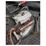 Vintage Irons & Kitchen Tools Lot - Coal & Electric Irons, Whisks, Graters & Presses