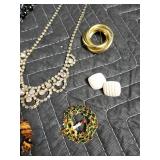 Vintage Costume Jewelry Lot - Necklace, Brooches, Rings, Earrings, Bracelets