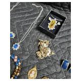 Vintage Costume Jewelry Lot - Necklace, Brooches, Rings, Earrings, Bracelets