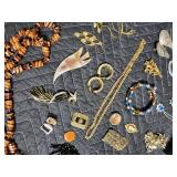 Vintage Costume Jewelry Lot - Necklace, Brooches, Rings, Earrings, Bracelets