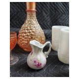 Grapevine Amber Glass Decanter with Stopper + Matching Goblets & White Mugs Set