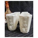 Grapevine Amber Glass Decanter with Stopper + Matching Goblets & White Mugs Set