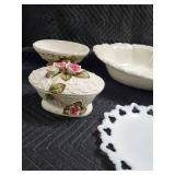White Floral Ceramic Dish Set - 5-Piece (Roses & Daisies)