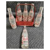 Pepsi-Cola Sparkling Glass Bottles 10 oz - Vintage Soda Set with Red Carrier (Lot of 7)