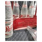 Pepsi-Cola Sparkling Glass Bottles 10 oz - Vintage Soda Set with Red Carrier (Lot of 7)
