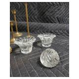 Brass Wall Sconces (2) & Candlesticks (5) with Glass Accents - Vintage Decor Lot