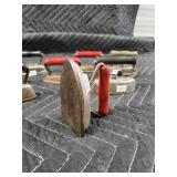 Vintage Flat Irons (Lot of 9) - Wooden Handles, Cast Iron Bodies