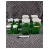 Green Glass Canister Jars with Lids - Coconut, Nuts, and Brown Sugar Labels