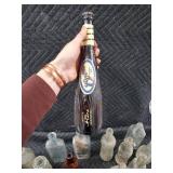 Antique Glass Bottle Lot - Cobalt Blue Embossed Medicine Bottle with Assorted Clear & Amber Bottles