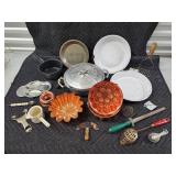 Happy Home Vintage Bakeware & Enamelware Lot - Plates, Pans, Molds & Tools