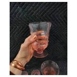 Pink Glassware Set - 6 Small Goblets, 1 Tall Goblet & Cake Stand with Lid