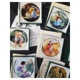 Porcelain Plates - Boxed Child Scene Miniatures in Green Presentation Boxes