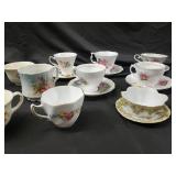 Floral Porcelain Teacups & Saucers - Assorted Patterns, Gold Rim