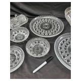 Crystal Pressed Glassware Set - Round Plates, Bowls, Tumblers & Butter Dish