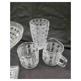 Crystal Pressed Glassware Set - Round Plates, Bowls, Tumblers & Butter Dish