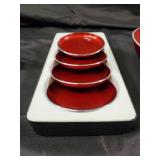Red Coasters Set of 4 with Salt & Pepper Shaker Pair and Red Bowl on White Tray