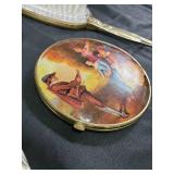 Vintage Gold-Tone Vanity Mirror Set - 3-Piece: Large Hand Mirror, Powder Compact, Long Handle Mirror