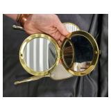 Vintage Gold-Tone Vanity Mirror Set - 3-Piece: Large Hand Mirror, Powder Compact, Long Handle Mirror