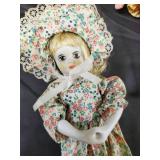 Vintage Doll Lot - Assorted Porcelain/Bisque Heads, Cloth Bodies & Dresses