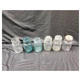Ball & Atlas Mason Jars with Bail Lids - 6 Vintage Glass Jars, Clear/Blue