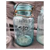 Ball & Atlas Mason Jars with Bail Lids - 6 Vintage Glass Jars, Clear/Blue