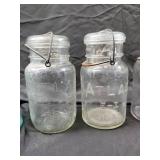 Ball & Atlas Mason Jars with Bail Lids - 6 Vintage Glass Jars, Clear/Blue