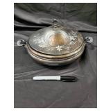 Silver Plate Tureen - Covered Serving Dish with Floral Engraved Lid - Quadruple Plate