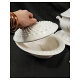 White Hobnail Porcelain Covered Tureen with Plates - 3-Piece Serving Set
