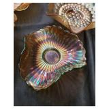 4-Piece Carnival Glass Bowl Set - Iridescent Ruffled Edges & Dot Pattern