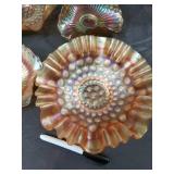 4-Piece Carnival Glass Bowl Set - Iridescent Ruffled Edges & Dot Pattern