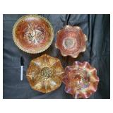 Carnival Glass Bowls - Iridescent Floral Grapevine Pattern (Lot of 4)