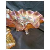 Carnival Glass Bowls - Iridescent Floral Grapevine Pattern (Lot of 4)