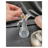 Real Walnut Wood Bowls, Glass Decanter, Oil Lamp & Carved Wood Piece - Vintage Decor Lot