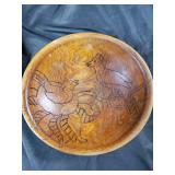 Real Walnut Wood Bowls, Glass Decanter, Oil Lamp & Carved Wood Piece - Vintage Decor Lot