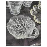 Crystal Glassware Set - Etched Floral Pattern, Assorted Bowls & Mugs