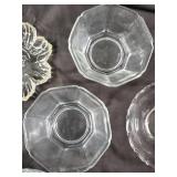 Crystal Glassware Set - Etched Floral Pattern, Assorted Bowls & Mugs
