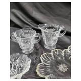 Crystal Glassware Set - Etched Floral Pattern, Assorted Bowls & Mugs