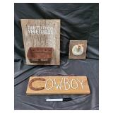 Primitive Americana Wood Signs - Country Fresh Vegetables Board & Cowboy Decor Lot