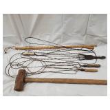 Vintage Fireplace Tools Lot - Sledgehammer & Iron Hearth Tools with Wooden Handles