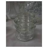 Glassware Lot - Blue Decanter, Daisy-Patterned Frosted Vase & Clear Bottles