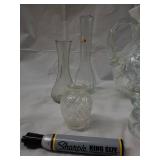 Glassware Lot - Blue Decanter, Daisy-Patterned Frosted Vase & Clear Bottles