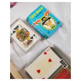 Vintage Card Games Lot: Canasta Tray, Old Maid, Storyland Puzzle Cylinder & Puzzles
