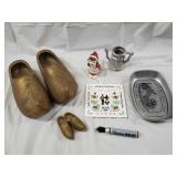 Vintage Dutch Wooden Clogs - Carved Leaf Pattern (2 Pairs)