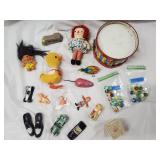 Doll & Toy Lot - Raggedy Ann, Tweety Plush, Dragon Figurine, Drum & More